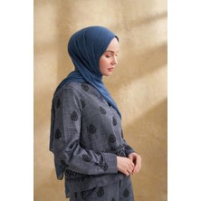 Müslin Yaprak Desen Şal 3351-520 Indigo