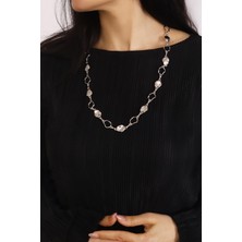 Pınkmark Kadın Gümüş Yaprak Desenli Kararmaz 65CM Uzunluk Zamak Kolye PMKLY25503