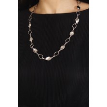 Pınkmark Kadın Gümüş Yaprak Desenli Kararmaz 65CM Uzunluk Zamak Kolye PMKLY25503