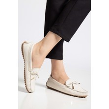 Kadın Hakiki Deri Klasik Loafer - Krem