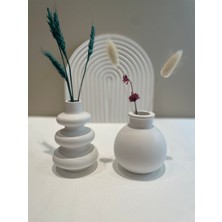 El Yapımı Minimalist Beyaz Mini Vazo Seti (2'li) - Modern Dekoratif Vazo