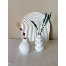 El Yapımı Minimalist Beyaz Mini Vazo Seti (2'li) - Modern Dekoratif Vazo