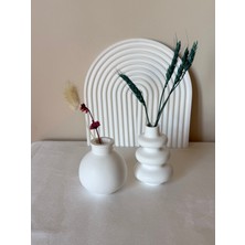 El Yapımı Minimalist Beyaz Mini Vazo Seti (2'li) - Modern Dekoratif Vazo