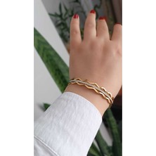 Çelik Kararma Yapmaz Özel Tasarım Zigzag ve Taşlı 3'lü Ajda Bilezik