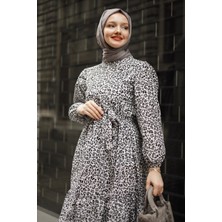 Tuba Kadın Haki Trend Rahat Günlük Yaka Bağlama Detaylı Viscon Elbise TUBA-3281