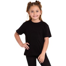 Bisiklet Yaka Kısa Kol Baskısız Siyah Renk Kız Çocuk Tshirt