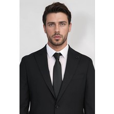 Velvarde Çizgili/sivri Yaka  Takım Elbise Siyah