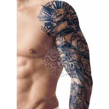 Tattoo GZQB-064 Yarı Kalıcı Gemi Pusula ve Tüy Desen Kol Dövmesi-Tatto