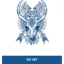 Tattoo GZ-287 Orta Boy Yarı Kalıcı Boynuzlu Kurukafa Desen Dövme