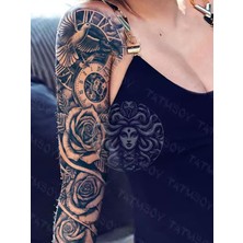 Tattoo GZQB-063 Yarı Kalıcı Kuş Saat ve Gül Desen Kol Dövmesi-Tatto