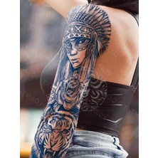 Tattoo GZQB-062 Yarı Kalıcı Kızılderili Kadın ve Kaplan Desen Kol Dövmesi-Tatto