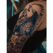Tattoo GZQB-065 Yarı Kalıcı Kurt Haç ve Kadın Desen Kol Dövmesi-Tatto