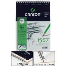 Telli Eskiz Defteri Canson 1557 A3 Spiralli 40 Yaprak 1 Adet 120 gr 297X420 mm Üstten Açılmalı Karakalem Sketch Book