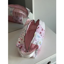 Baby Kangaroo  Pamuklu Pembe Patchwork Saç Şekillendirici Çantası | Kozmetik & Seyahat Organizer | 35X14X12 cm