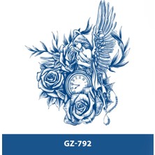 Tattoo GZ-792 Orta Boy Yarı Kalıcı Melek Saat ve Gül Desen Dövme
