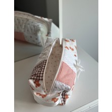 Baby Kangaroo  Pamuklu Bej Patchwork Saç Şekillendirici Çantası | Kozmetik & Seyahat Organizer | 35X14X12 cm