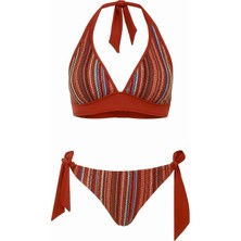 Dokulu ve Dantelli Çok Renkli Bikini Takım