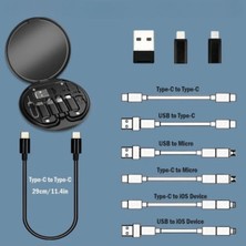 Teknoliman® 60W Destekli Kablo Kutusu Seyahat Kablo Seti 5'i 1 Arada USB Type-C Şarj Kablosu Seti