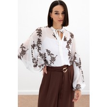 Nakışlı Şifon Gömlek - Kahve