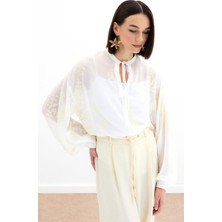 Nakışlı Şifon Gömlek - Krem