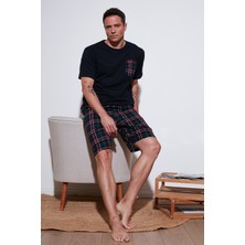 Buratti Kareli Regular Fit Pamuklu Bisiklet Yaka Kısa Kollu Şortlu Pijama Takımı Erkek Pijama Takımı 6572020