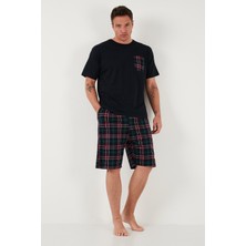 Buratti Kareli Regular Fit Pamuklu Bisiklet Yaka Kısa Kollu Şortlu Pijama Takımı Erkek Pijama Takımı 6572020