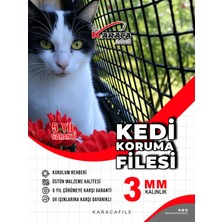 Kedi Balkon Güvenlik Filesi – 2 M Yükseklik | Metreyle Kesim | 3 mm Ip, 3.5x3.5 cm Göz Aralığı + Montaj Aparatları (Siyah)