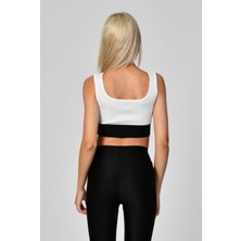 Quzu Lastik Detaylı Crop Top Atlet  - Beyaz Beyaz - M
