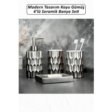 4 Parça Seramik Banyo Seti Koyu Gümüş Renkli Modern Tasarım - BN03