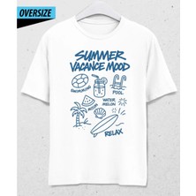 Summer Vacance Mood Oversize Unisex T-Shirt Beyaz