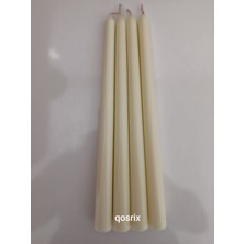 Qosrix 4'lü Açık Krem Şamdan Soya Mumu Soya Doğal Pudra Kokulu Uzun Çubuk Konik Mum Dekoratif
