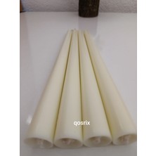 Qosrix 4'lü Açık Krem Şamdan Soya Mumu Soya Doğal Pudra Kokulu Uzun Çubuk Konik Mum Dekoratif