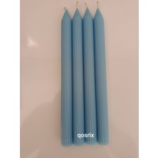 Qosrix 4'lü Açık Mavi Şamdan Soya Mumu Soya Doğal Pudra Kokulu Uzun Çubuk Konik Mum Dekoratif