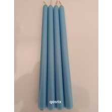 Qosrix 4'lü Açık Mavi Şamdan Soya Mumu Soya Doğal Pudra Kokulu Uzun Çubuk Konik Mum Dekoratif