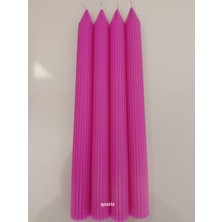 Qosrix 4'lü Açık Pembe Şamdan Soya Mumu Soya Doğal Pudra Kokulu Uzun Çubuk Konik Mum Dekoratif