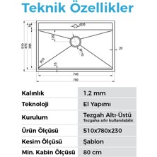 Crauf Poli 6303 Pvd Altın Tek Gözlü 51X78 cm Paslanmaz Çelik Mutfak Eviyesi