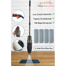 Mediterian Su ve deterjan hazneli, 4 bezli, tıpasız gri mop set