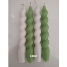 Qosrix 4'lü Beyaz Açık Yeşil Italyan Burgulu Şamdan Soya Mumu Doğal Kokulu Uzun Çubuk Konik Burgu Spiral Mum