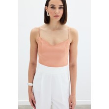 Sateen Ip Askılı Saten Crop Bluz - Somon