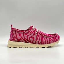 Monica Fuşya-Beyaz Desenli Süet Kadın Loafer – Hakiki Deri & 3 cm Termolight Taban