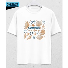 Summer Vibes Oversize Unisex T-Shirt Beyaz