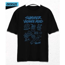 Summer Vacance Mood Oversize Unisex T-Shirt Siyah