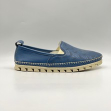 Flex Mavi Hakiki Deri Kadın Loafer