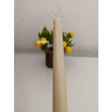 Qosrix 4'lü Krem Şamdan Soya Mumu Soya Doğal Pudra Kokulu Uzun Çubuk Konik Mum Dekoratif