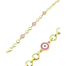 Pembe Mineli Göz Nazarlık Altın Çocuk Bileklik