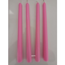 Qosrix 4'lü Pudra Pembe Şamdan Soya Mumu Soya Doğal Pudra Kokulu Uzun Çubuk Konik Mum Dekoratif