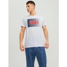 Jack & Jones 12233999 0 Yaka Onu Cızgı Ustu Jack Jones Yazılı Kısa Kol  %100 Coton Tshırt