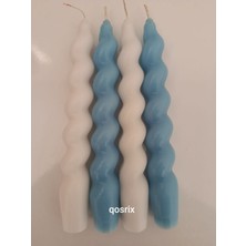 Qosrix 4'lü Beyaz Açık Mavi Italyan Burgulu Şamdan Soya Mumu Doğal Kokulu Uzun Çubuk Konik Burgu Spiral Mum