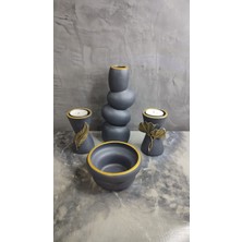 Mat Antrasit Gri Vazo & Mumluk Takımı (  Inci Tozu Ile  Fitiller Dahil )