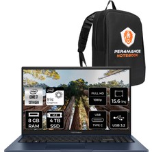 Asus Vivobook 15 Intel Core I7 1355U 8gb 4tb SSD 15.6" Fhd Freedos Taşınabilir Bilgisayar & Per4 Çanta X1504VANJ1499P305